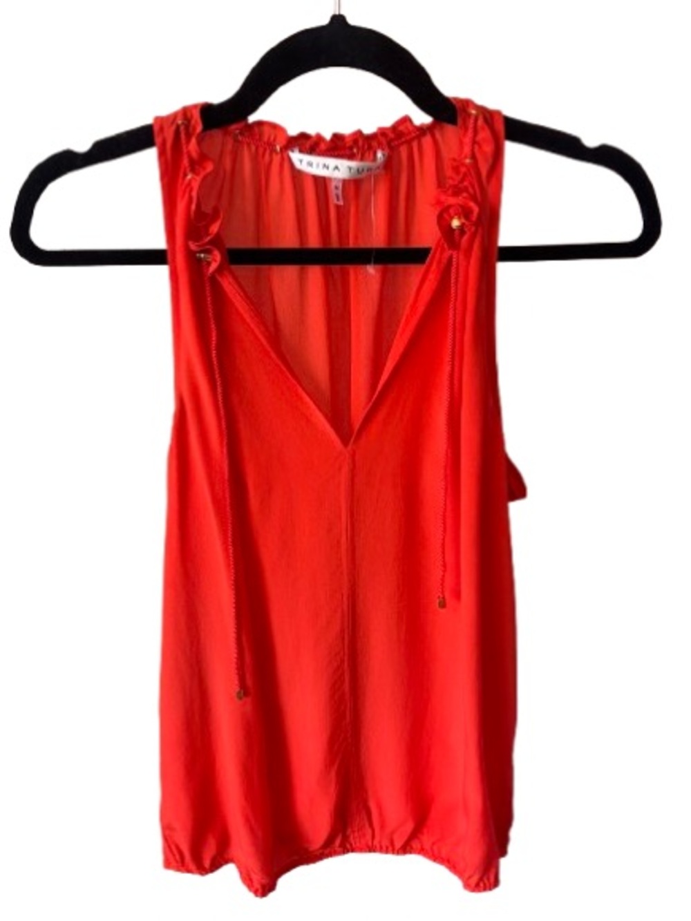 Trina Turk Bright Red V-Neck 100% Silk Sleeveless Cami Tank Size M